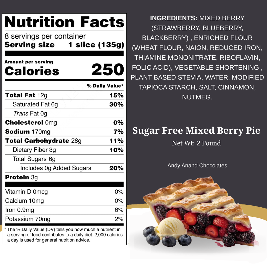 Andy Anand Sugar-Free Mixed Berry Pie, 2.6 lb – Strawberries, Blueberries & Blackberries, Keto & Diabetic-Friendly, Birthday Gift Box